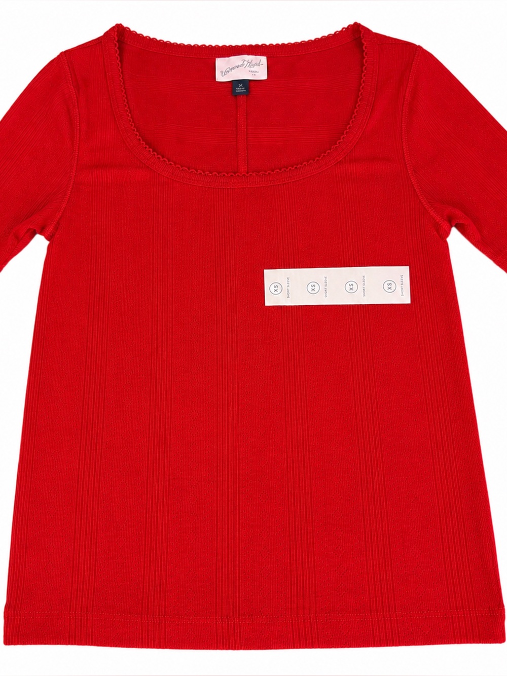 Universal Thread Red Ribbed Pointelle Knit Short Sleeve Sweater Top XS  EUC